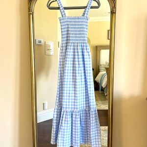Blue check, gingham nap, dress, extra small NWOT